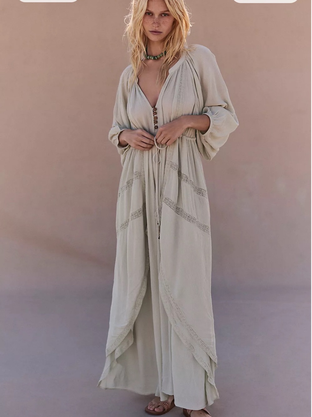 Free People Plenty of Love in Soft Mint size Medium, Long V-Neck Boho Maxi Dress